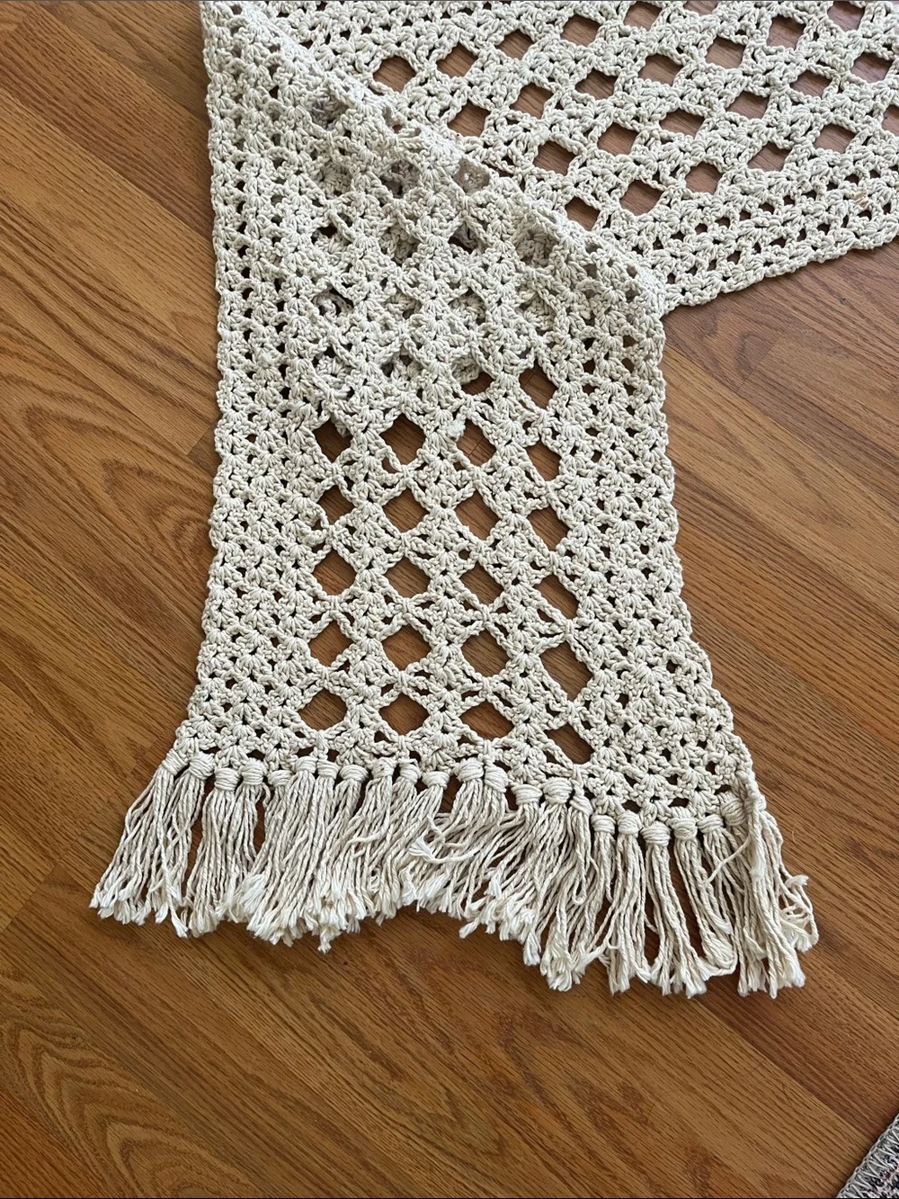 Crochet Tassel Table Runner & 2 placemats matching 53” x 12” handmade